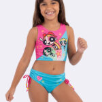 Biquíni Cropped Infantil UV50 Meninas Superpoderosas.