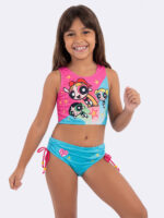Biquíni Cropped Infantil UV50 Meninas Superpoderosas.