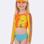 Biquíni Cropped Manga Longa Infantil UV50 Space Jam.