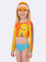 Biquíni Cropped Manga Longa Infantil UV50 Space Jam.