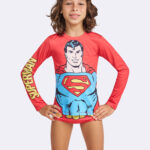 Blusa UV50 Manga Longa Infantil Liga da Justiça.