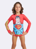 Blusa UV50 Manga Longa Infantil Liga da Justiça.