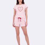 Pijama Manga Curta Vichy Rosa.